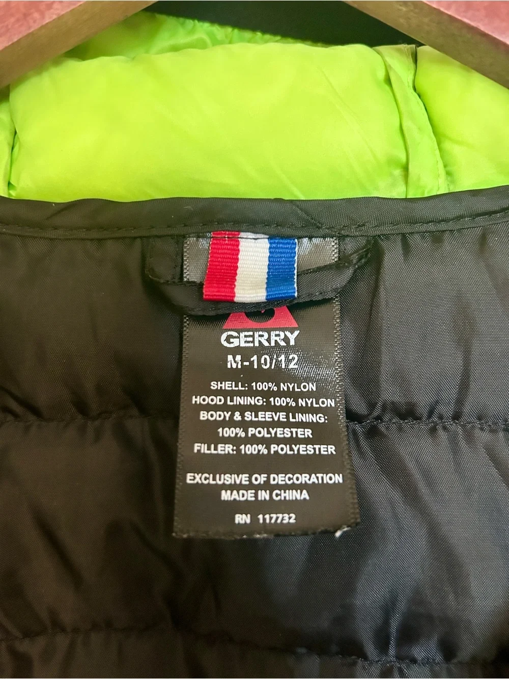 Gerry Kids Black Puffer Jacket with Lime Green trim